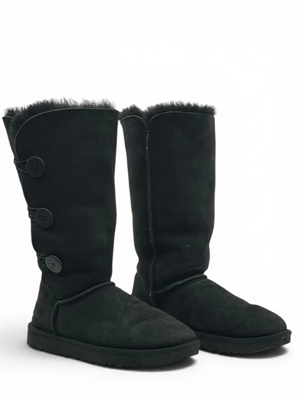 UGG Bailey Button Triplet II Black Suede Winter Shearling Boots NWOB Womens 11